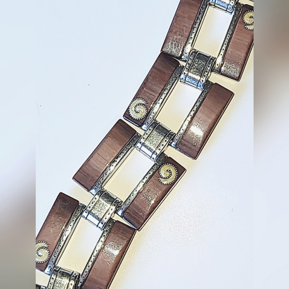 Brighton MILANO Brown & Cream Wide Link Bracelet